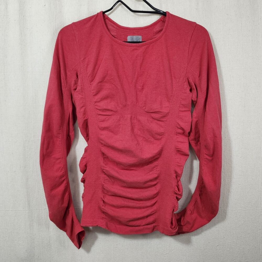 Athleta Red Stretch Ruched Long Sleeve Pullover W/ Thumb Holes Medium Athleisure